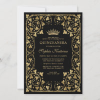 Vintage Glam Black Frame Dourada Tiara Quinceanera