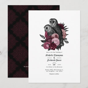 Convites Vintage Glam Burgundy Owls Gothic Wedding Código Q