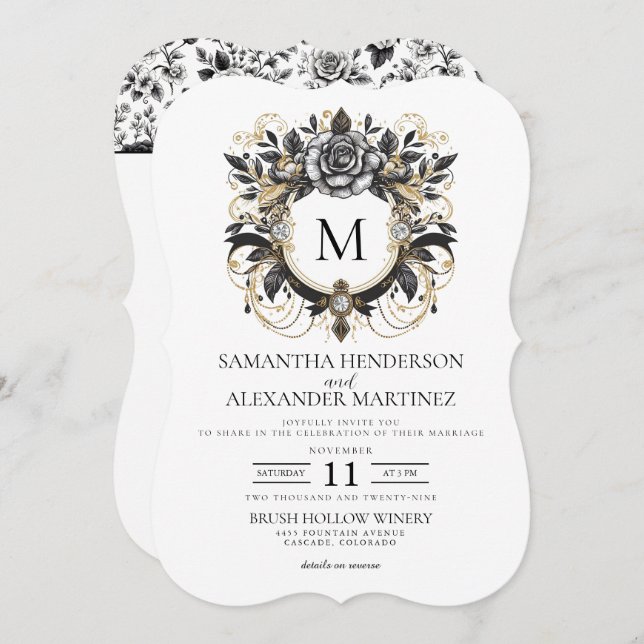 Convites Vintage Glam Floral (Frente/Verso)