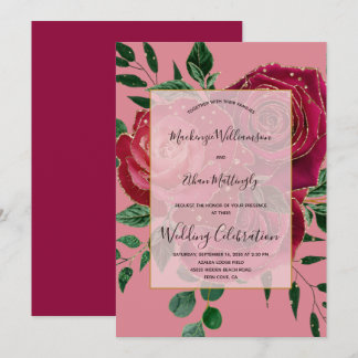 Convites Vintage Glam Vermelho Rosa Dourado Casamento de Ro