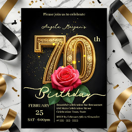 Convites Vintage Glamor Rosa vermelha Dourada Número 70