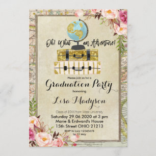 Convites Vintage Globe Adventure Festa de formatura Invite