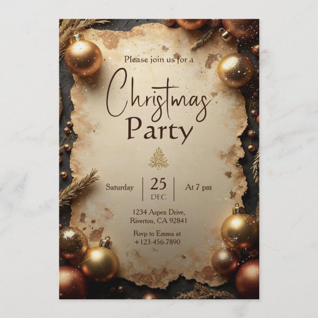 Convites Vintage Gold Christmas Party Invitation (Frente)