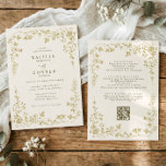 Convites Vintage Gold & Ivory Cream French Floral Wedding<br><div class="desc">Elegant gold florals arranged within an ornate chinoiserie floral frame create a timeless vintage french wedding invitation with classic European charm. Set against a soft cream and ivory background, the detailed botanical artwork and delicate toile de jouy style accents evoke the beauty of classic wedding stationery inspired by Victorian floral...</div>