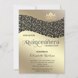 Convites Vintage gold luxury damask tiara Quinceañera Invi