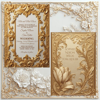 Convites Vintage Gold Ornate French Heritage Floral Wedding