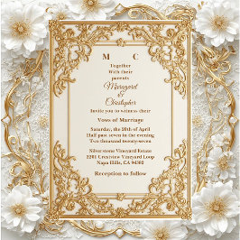 Convites Vintage Gold Ornate Royal Heritage Florals Wedding