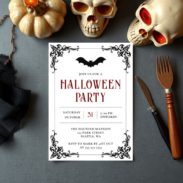 Convites Vintage Gothic Bat Adult Festa de Halloween (Criador carregado)