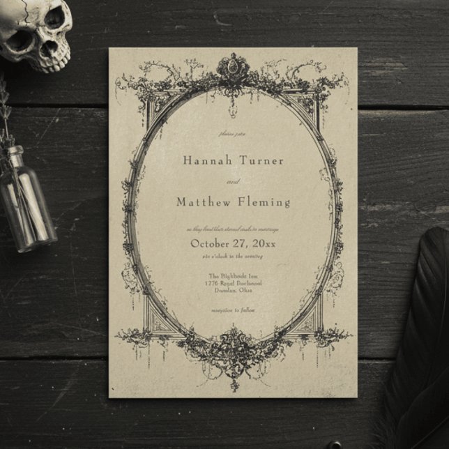 Convites Vintage Gothic Black Toile Tan Wedding (Criador carregado)