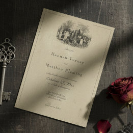 Convites Vintage Gothic Black Toile Tan Wedding