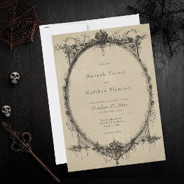 Convites Vintage Gothic Black Toile Tan Wedding