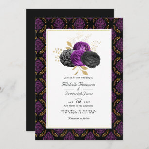 Convites Vintage Gothic Floral Código QR RSVP Casamento