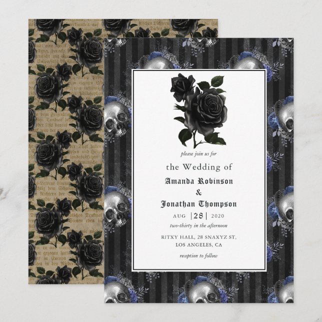 Convites Vintage Gothic Floral Wedding (Frente/Verso)
