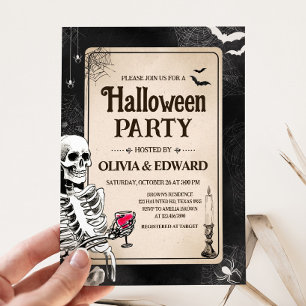 Convites Vintage Gothic Skull Adult Halloween Party