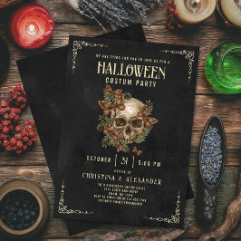 Convites Vintage Gothic Skull Elegant Adult Halloween Party