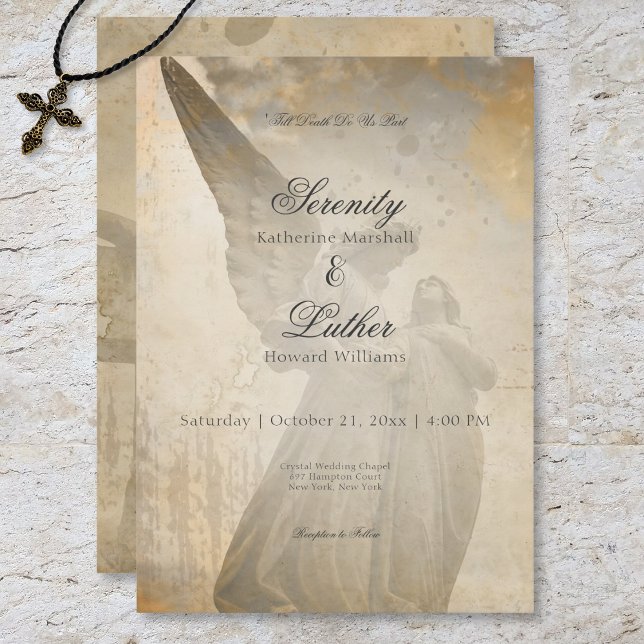 Convites Vintage Gothic Stone Angel Wedding (Vintage Gothic Stone Angel Wedding Invitation)