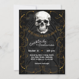 Convites Vintage Gótica do Crânio do Halloween Adulto