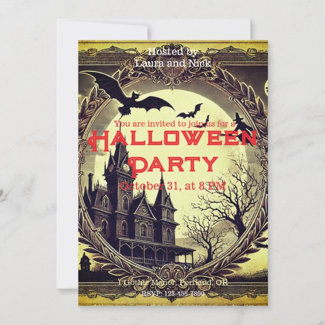 Convites Vintage gótico escuro Victorian Spooky Halloween (Frente)