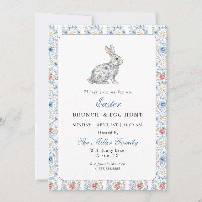 Convites Vintage Grandmillenial Easter Bunny Brunch  (Frente)
