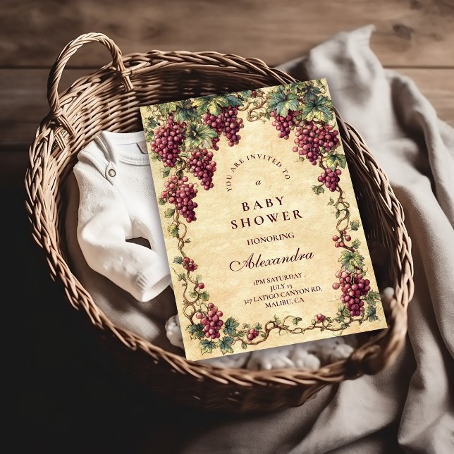 Convites Vintage Grape Vineyard Botanical Baby Shower (Criador carregado)