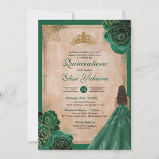 Convites Vintage Green Dourado Rosas Elegante Royal Quincea