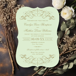 Convites Vintage Green e Antiquado Casamento Flourish Doura