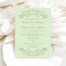 Convites Vintage Green e Antiquado Casamento Flourish Doura