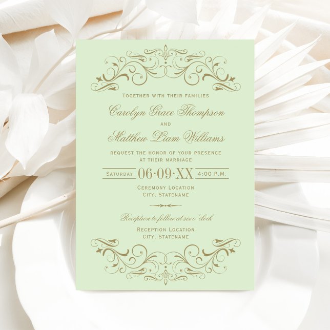 Convites Vintage Green e Antiquado Casamento Flourish Doura (Criador carregado)