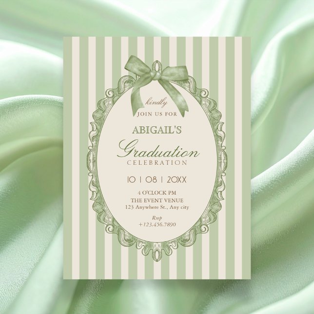 Convites Vintage green elegant sweet bow graduation (Criador carregado)
