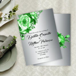 Convites Vintage Green Rosas Silver Wedding