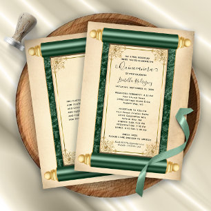 Convites Vintage Green Scroll Elegante Quinceañera