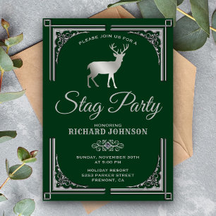 Convites Vintage Green Silver Stag Bachelor Party