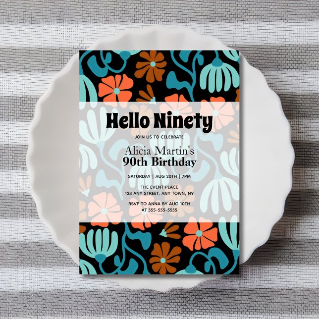 Convites Vintage Groovy Flower Hello Ninety 90 Birthday (Criador carregado)