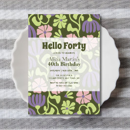 Convites Vintage Groovy Flower Hello Quarty aniversário de