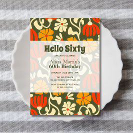 Convites Vintage Groovy Flower Hello Sessenta e sessenta e