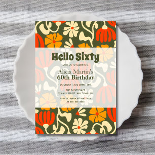 Convites Vintage Groovy Flower Hello Sessenta e sessenta e