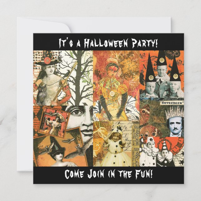 Convites Vintage Halloween Collage (Frente)