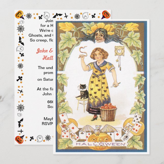 Convites Vintage Halloween Diversão Halloween (Frente/Verso)
