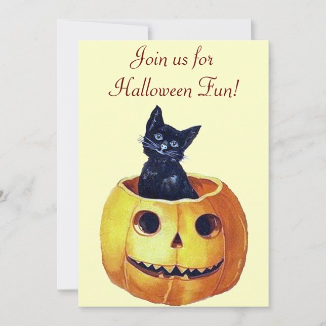 Convites Vintage Halloween Gatinhos (Frente)