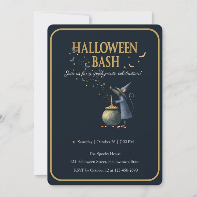 Convites Vintage Halloween Invitation. Assistente do mouse  (Frente)