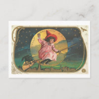 Vintage Halloween Invoca Bruxa numa Vassoura