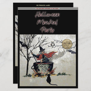 Convites Vintage Halloween Mask Party Witold Cauldron