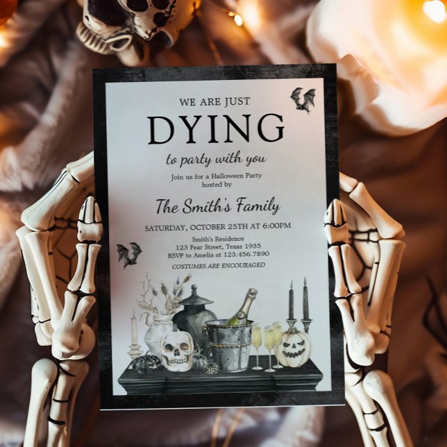 Convites Vintage Halloween Party (Dying to Party with you Vintage Halloween Party Invitation)