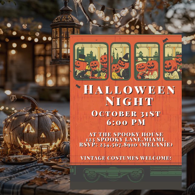 Convites Vintage Halloween Party Adult Custom Train (Criador carregado)