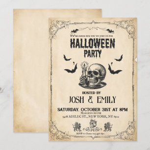 Convites Vintage Halloween Party Adulto Skull