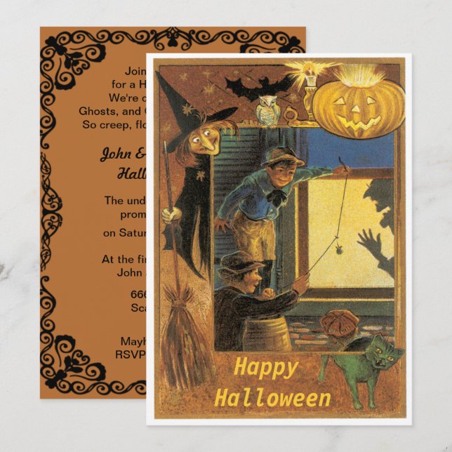 Convites Vintage Halloween Pranksters Halloween (Frente/Verso)