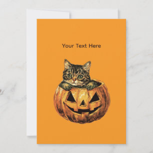 Convites Vintage Halloween Pumpkin Gatinho