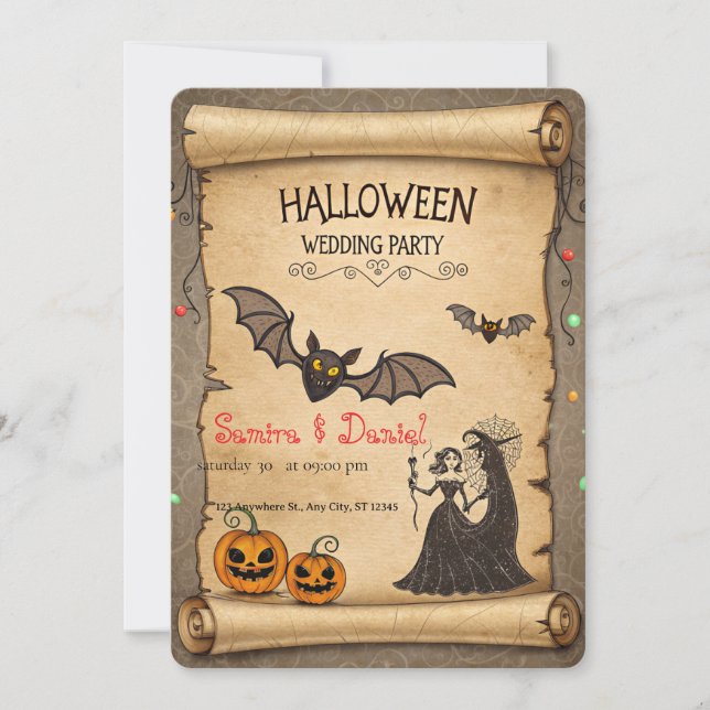Convites Vintage Halloween Wedding Invitation Scroll (Frente)