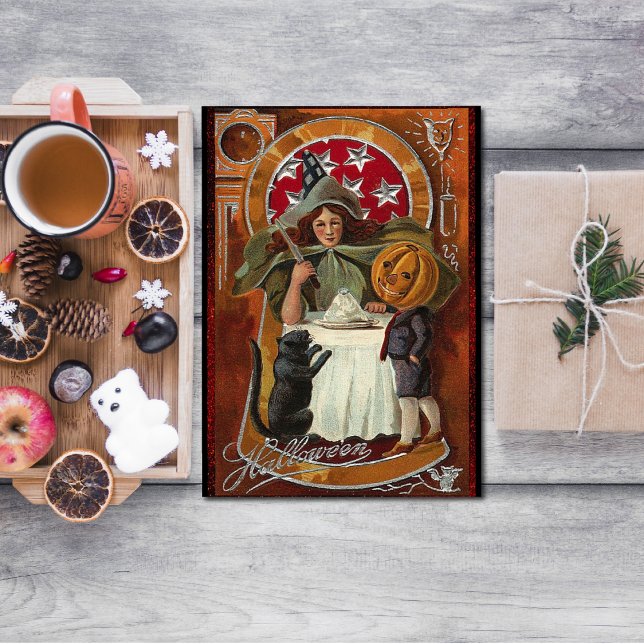 Convites Vintage Halloween Witch Casting Spell com Wand (Criador carregado)