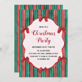 Convites Vintage Hand Drawn Watercolor Bow Stripe Christmas